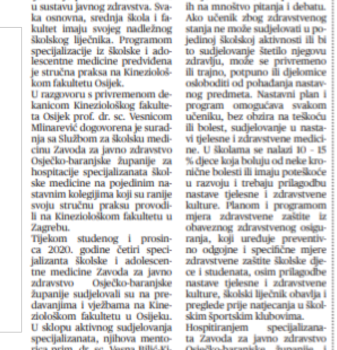 Kineziološki fakultet i suradnja školske medicine (Sveučilišni glasnik), 22.01.2021.