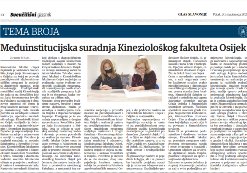 Međuinstitucijska suradnja Kineziološkog fakulteta Osijek (Sveučilišni glasnik), 20. studenog 2020