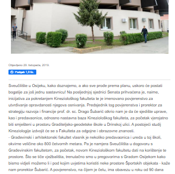 Osijek dobiva Kineziološki fakultet (Glas Slavonije), 29. listopad 2019.