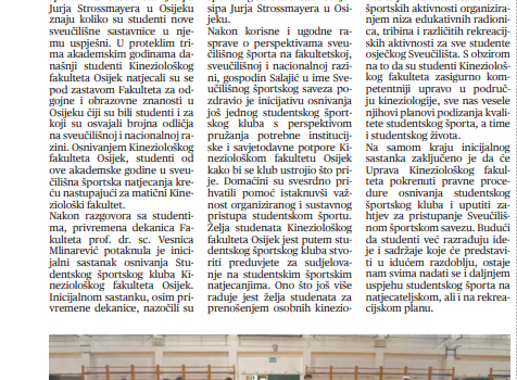 Osnivanje Studentskog sportskog kluba KIFOS (Studentski glasnik), 20. studeni 2020.