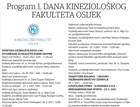 PROGRAM 1. DANA KINEZIOLOŠKOG FAKULTETA OSIJEK- GLAS SLAVONIJE
