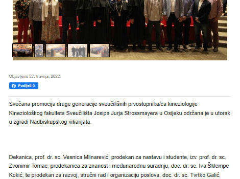 PROMOVIRANI PRVOSTUPNICI KINEZIOLOGIJE