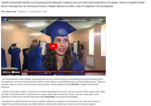 IZNJEDRIO 15 MAGISTARA: Osječki Kineziološki fakultet sve poželjniji -STV Osijek