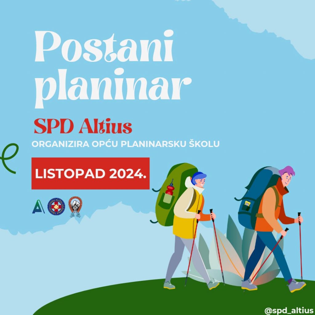 Najava upisa u Opću planinarsku školu u organizaciji Sveučilišnog planinarskog društva Altius, Osijek